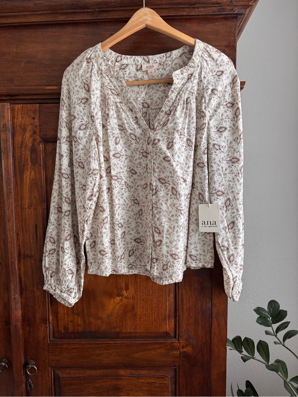 a.n.a Floral Cotton Peasant Top New
